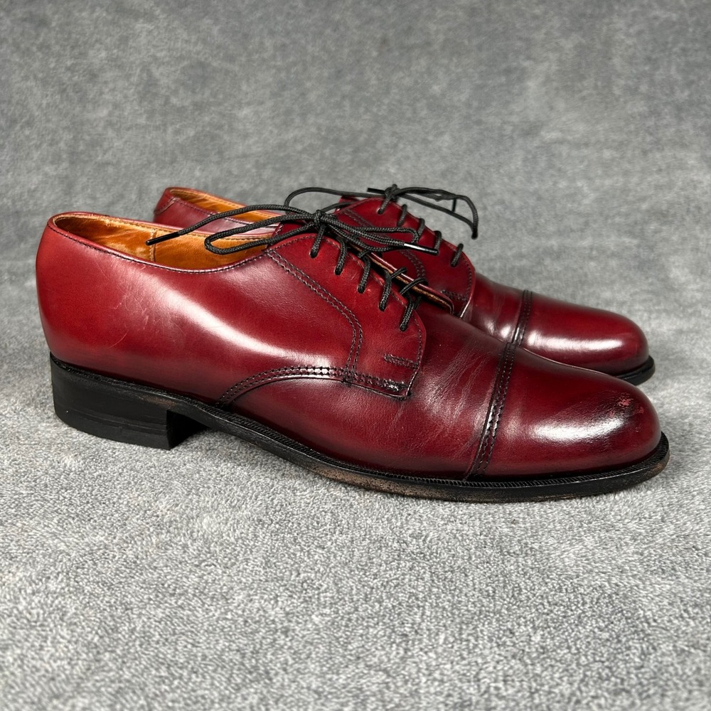 Cole Haan Derby Dress Shoes Mens 9 C Burgundy Leather Cap Toe Made in USA 95891